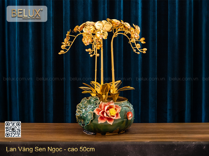 Chậu lan vàng sen ngọc mạ vàng 24k&nbsp;